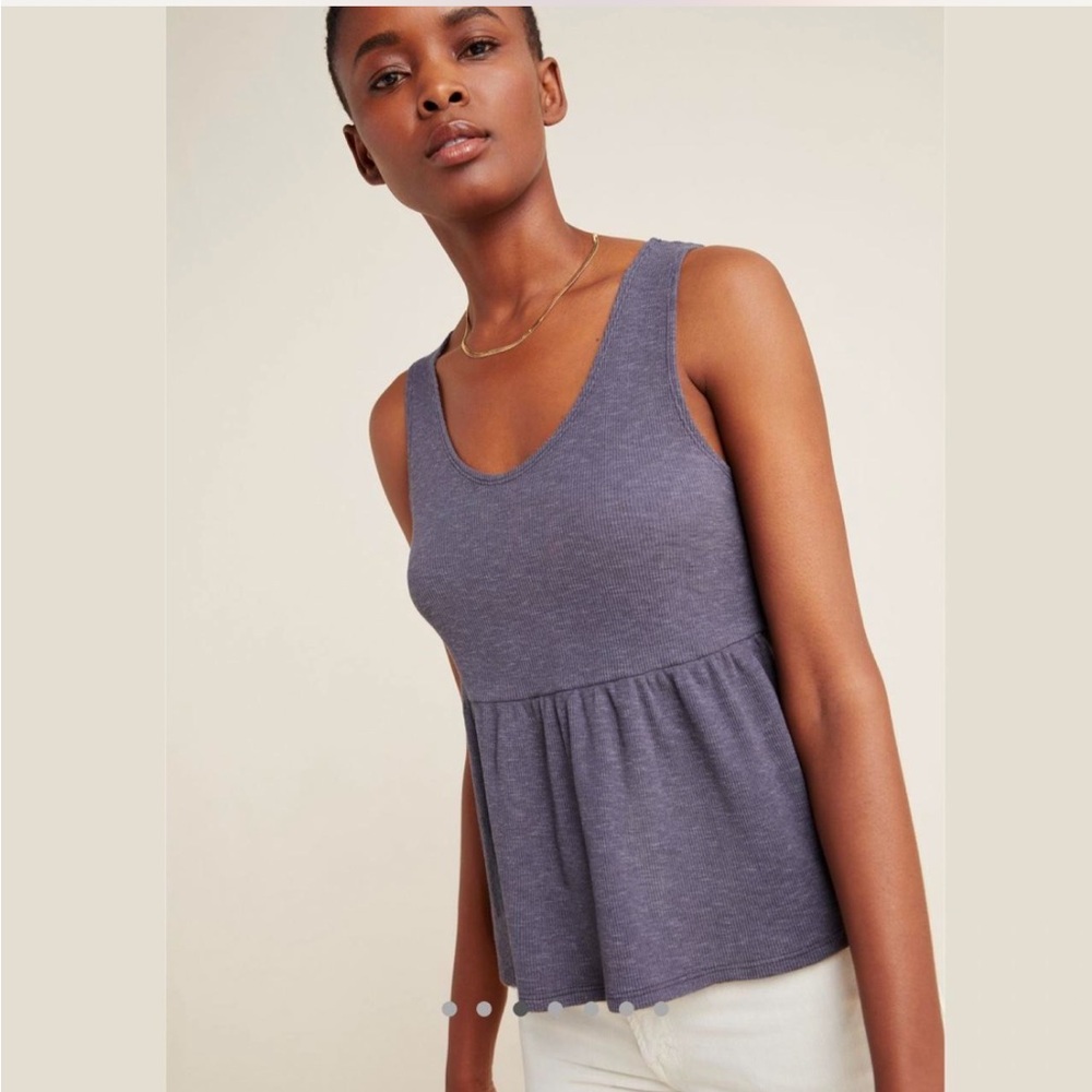 Anthropologie t.la Ribbed Rhonda Babydoll Tank Knit Peplum Elevated basic grey